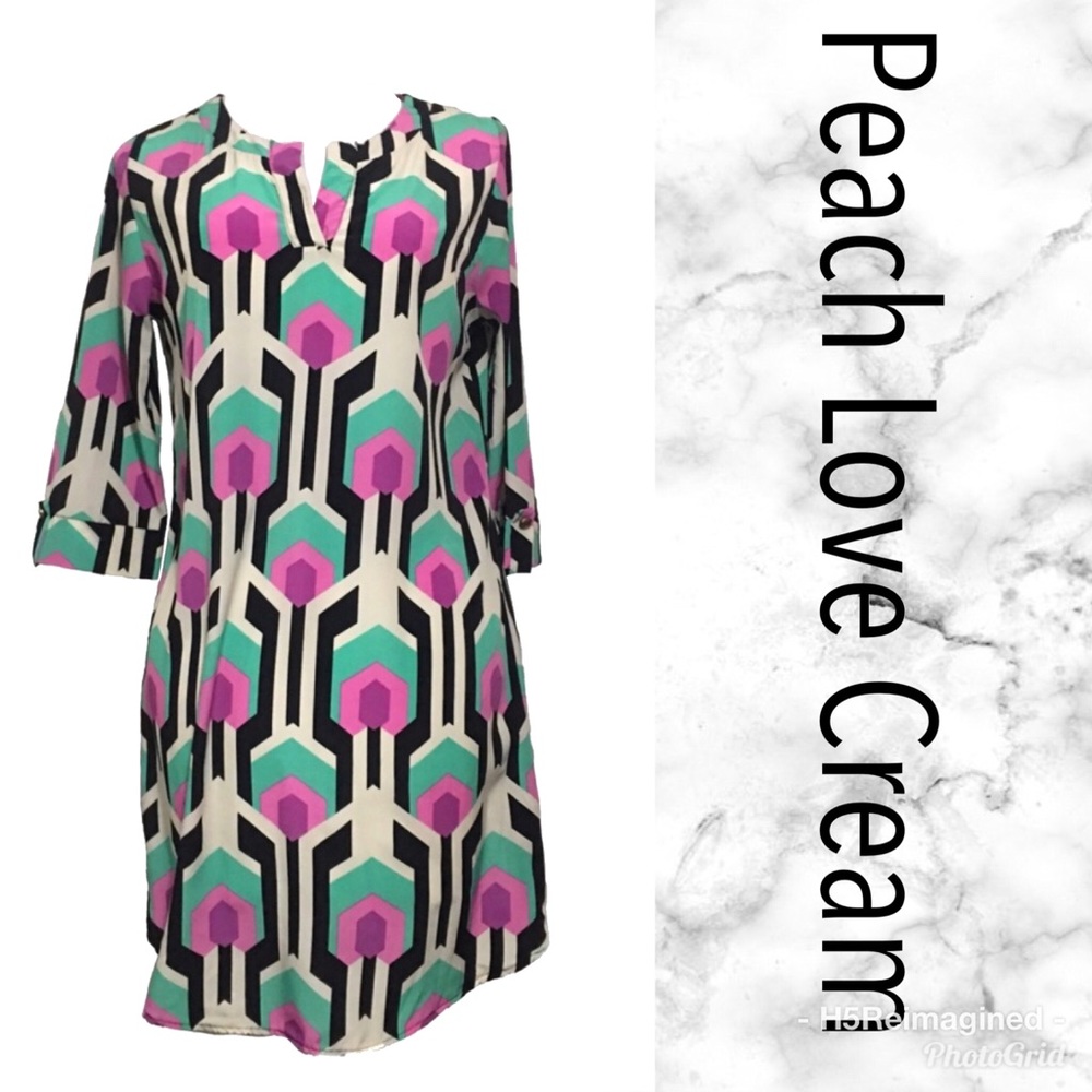 Peach Love cream 3/4 sleeve shift dress sz…